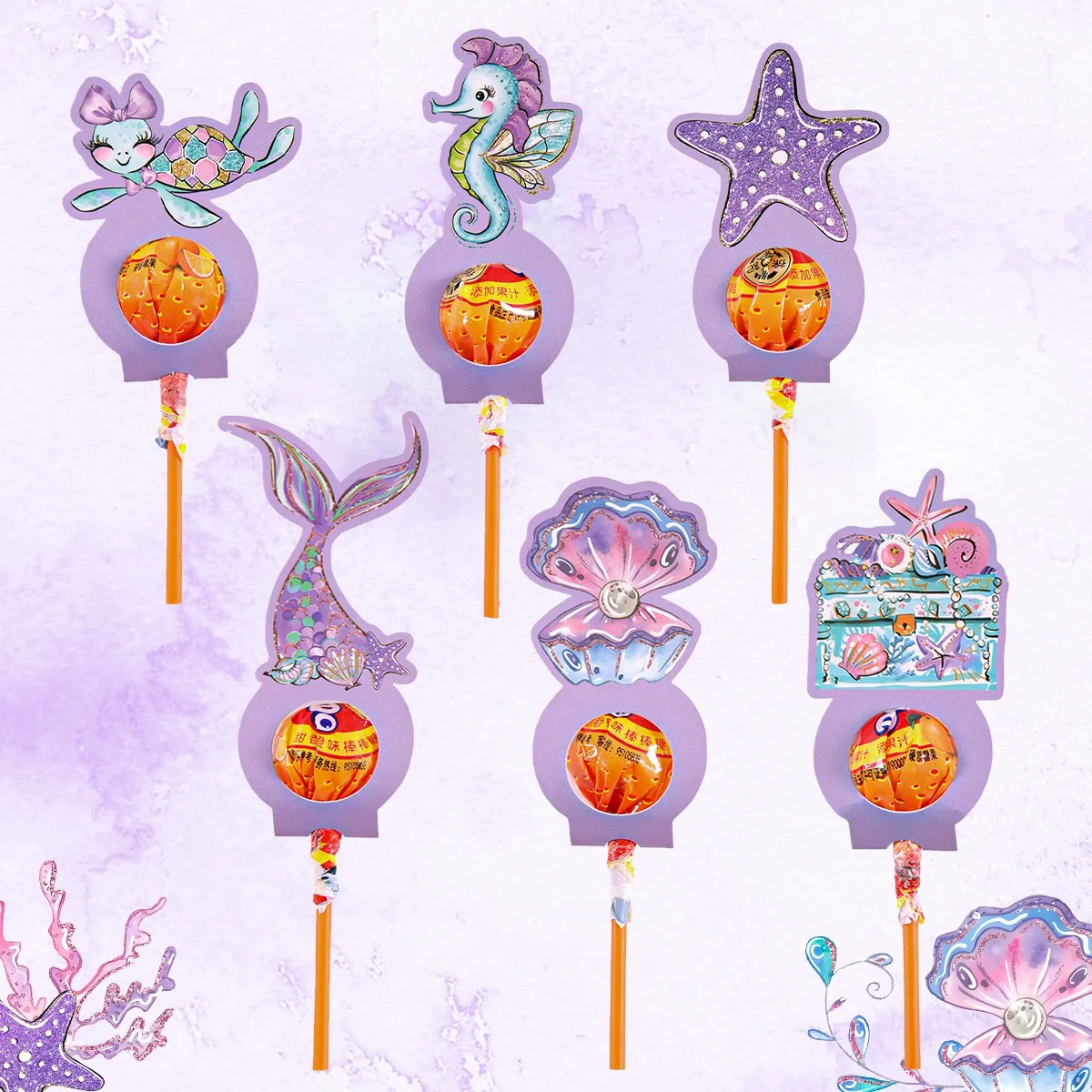 24 Stück lila Meerjungfrauen-Lollipop-Halter, gemischte Papier-Süßigkeiten-Verpackungskarten für Geburtstagsfeier-Dekorationen – Detail 2