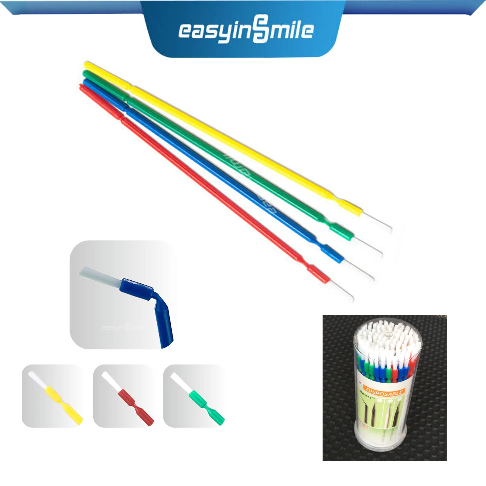 

100pcs/bottle Easyinsmile Dental Micro Applicators Brush Disposable Bendable Mixing Color