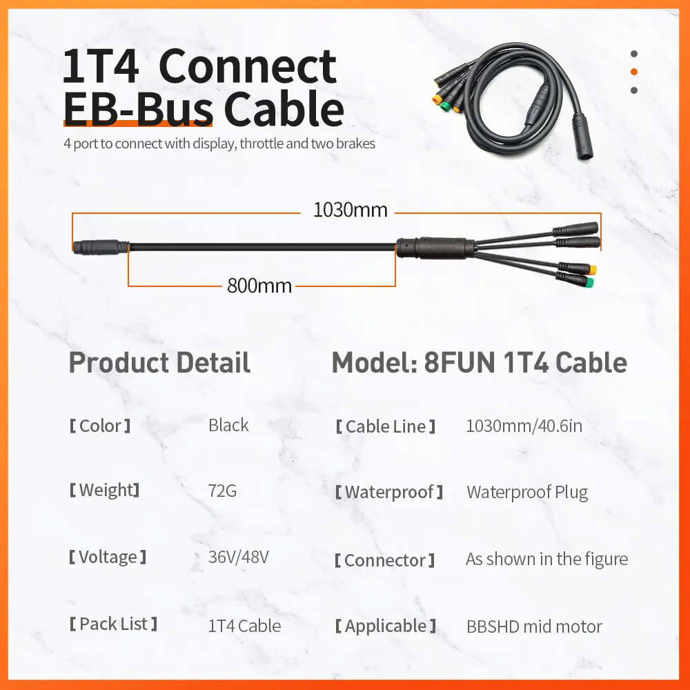 Electric Bicycle BAFANG 1T4 Cable For BBS01 BBS02 BBSHD Motor Show Brake Lever Throttle Connector Electric Bike Accessories electric bike throttle,electric bike parts,electric bike brake lever,electric bike plug connector,electric bike switch,electric bicycle cable,electric bike wire box