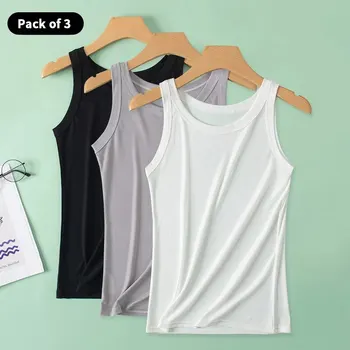 3-piece Ladies Solid Color Vest Fashion Joker Young Woman Threaded Camisole 1