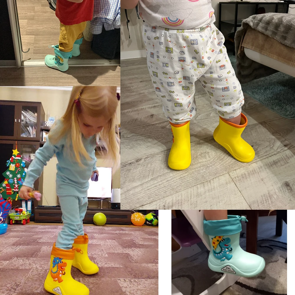 Waterproof Toddler Size Rain Boots Removable Plush 3D Cartoon Children'S Shoes Eva Lightweight Warm Boots For Four Seasons