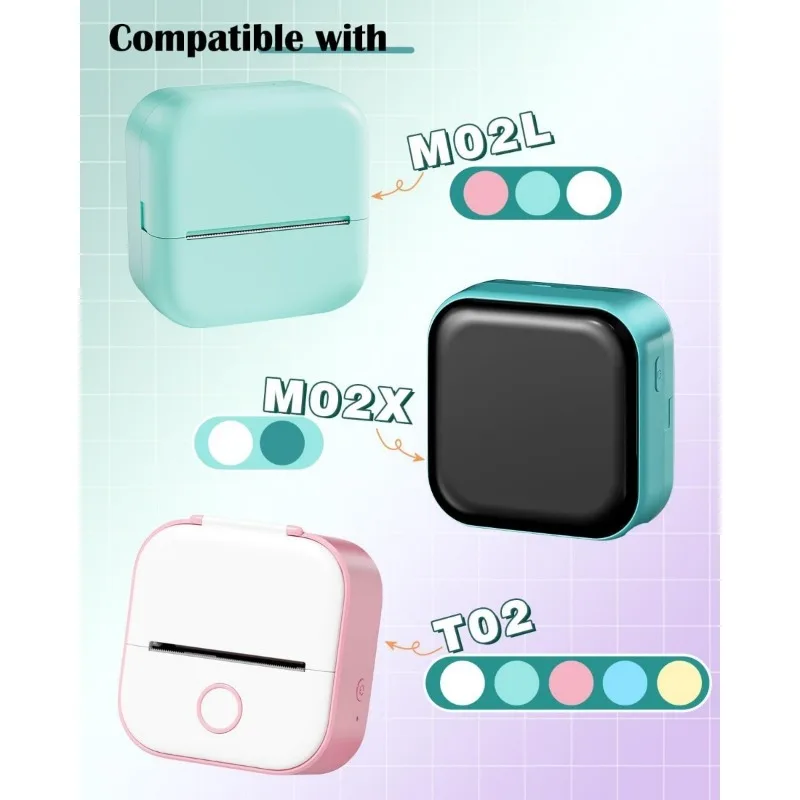 Color Thermal Sticker Paper for M02/T02/M02 Pro/M02 Mini Sticker Printer,Black on Mint Green/Purple/Orange, 50mm x 3.5m, 3 Rolls