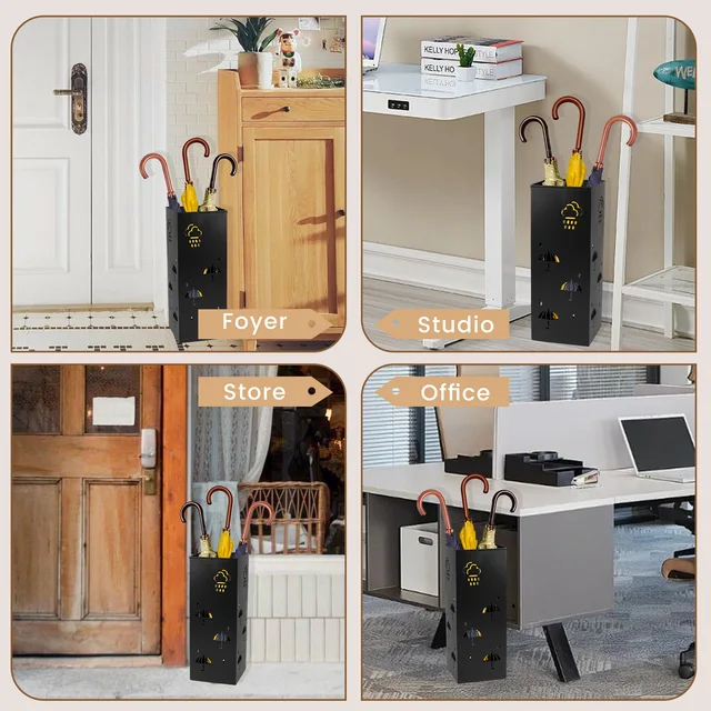 Portaombrelli In Metallo Nero Autoportante - Design Cavo Per Asciugatura, 42x16.5x16.5 Cm, Per Ingresso - Foto 5