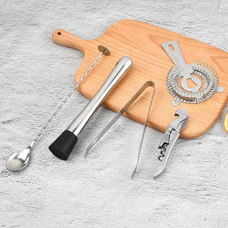 Stainless Steel Cocktail Shaker Bar Tools With Strainer Mixing Spoon Ice Tongs Muddle Opener Bartender Bar Accessories