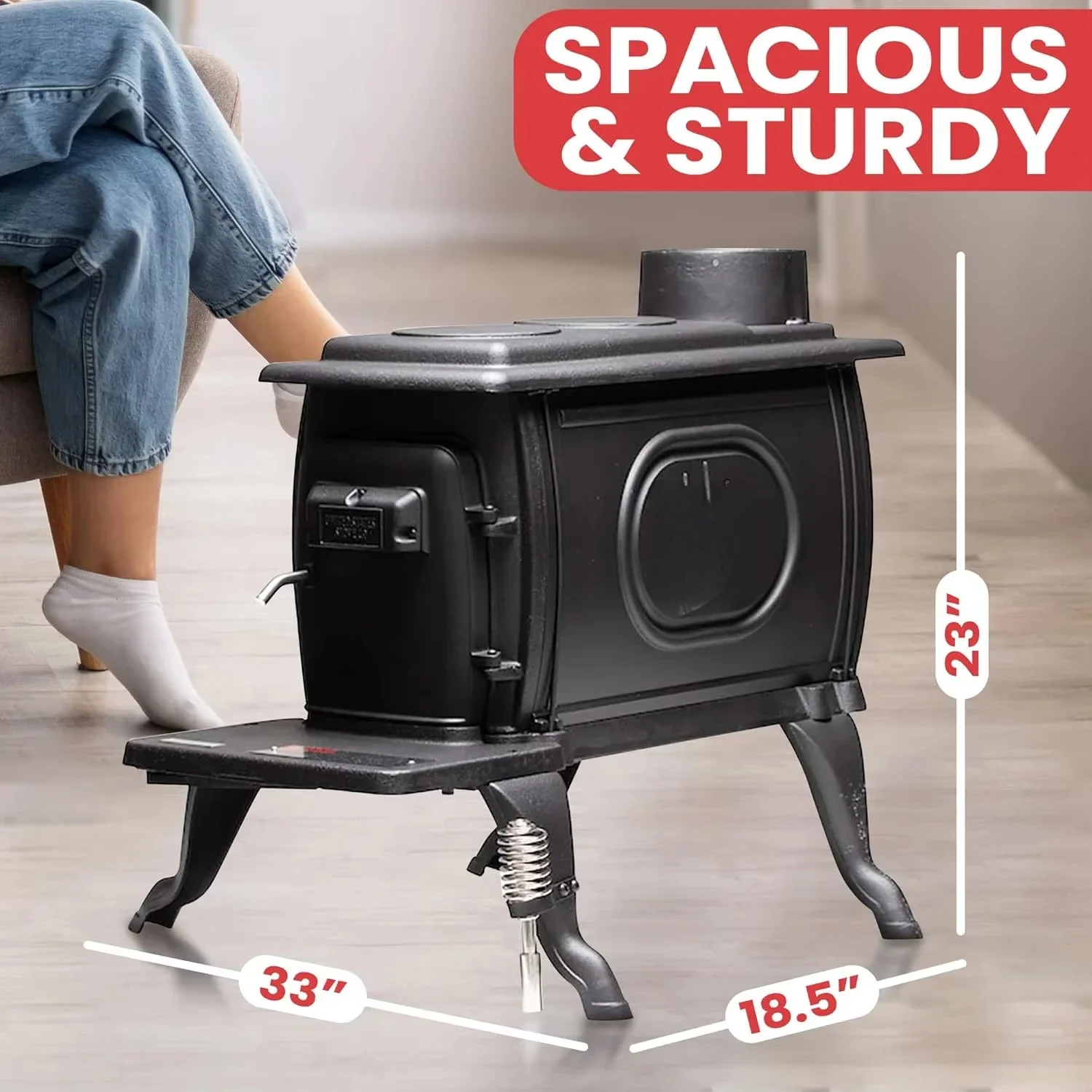 Stove Company Rustic 900 Square Foot Clean Cast Iron Log Burning Wood Stove Reaching Up 54000 BTUswith Cool Touch Safety Handle 3