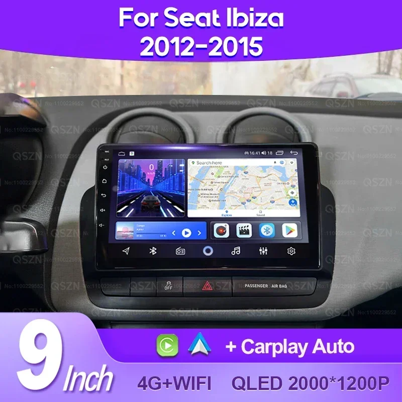 Car Radio Car Multimedia Player For Seat Ibiza 2012-2015 2K QLED Android 13 GPS 4G CarPlay Auto Wireless Stereo