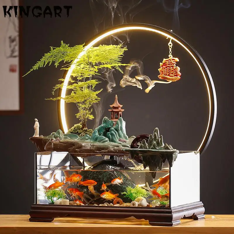 

Fish Tank Home Decor Desktop Feng Shui Landscape Home Living Room Office Desk Decoration House Garden Miniatures Fish Tank K398