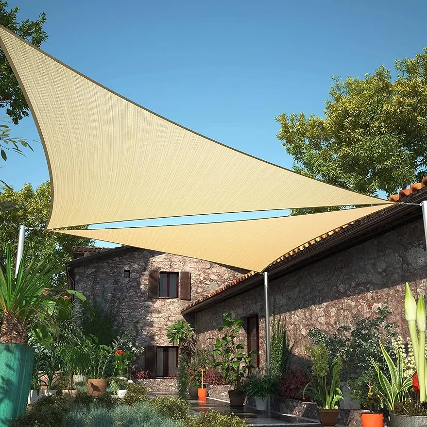 

22' x 22' x 22' Beige Triangle Sun Shade Sail Canopy SMTAPT22 Water Permeable & UV Block, Heavy Duty, Easy Install & Durable for