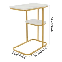 Table d'appoint en forme de C Table basse Table d'appoint de canapé à 2 niveaux Table de collation avec étagère de rangement pour salon chambre cadre en métal blanc 6