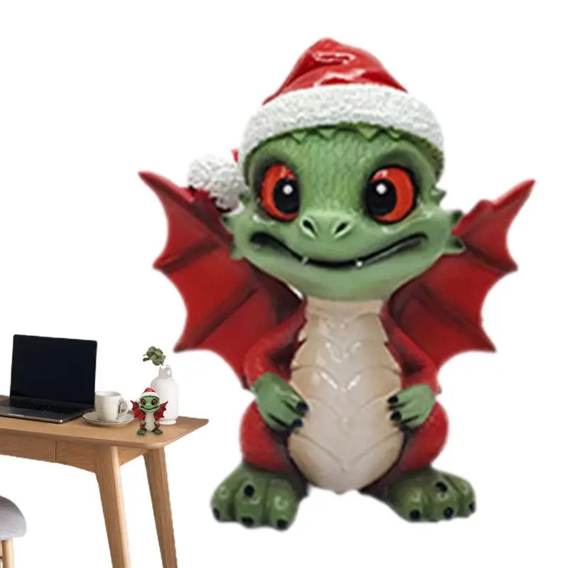 

Christmas Tiny Dragon Figurines Cute Resin Dragon Wear Santa Hat Statue Dragon Cartoon Christmas Ornaments Home Decor