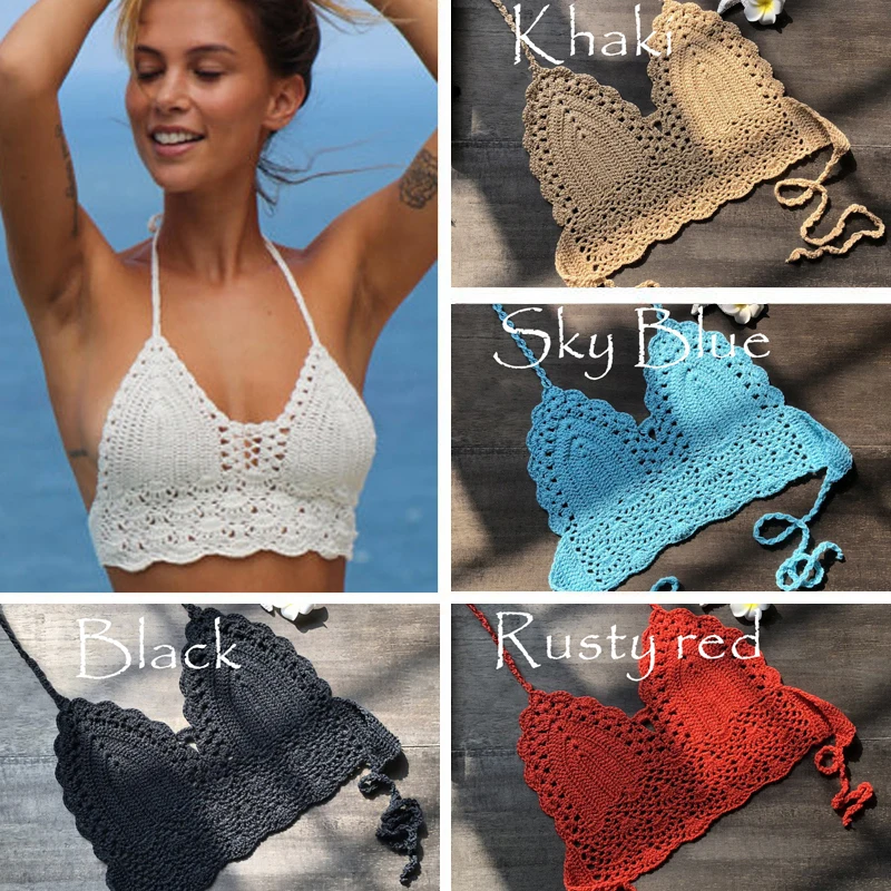 Crochet Bikini Top Triangle Woman Hollow Out Swimsuit Sexy Swimming Bra Large Female Swimwear S M L XL swimsuit bra