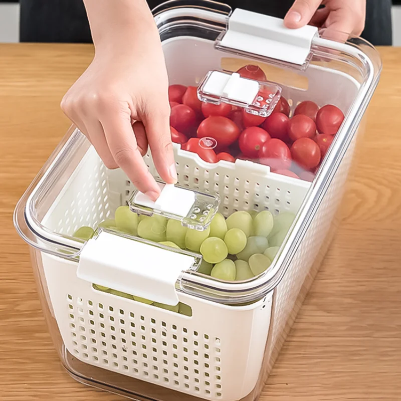 Caja de almacenamiento para refrigerador, organizador de frutas y verduras  frescas, cesta de drenaje, contenedores de