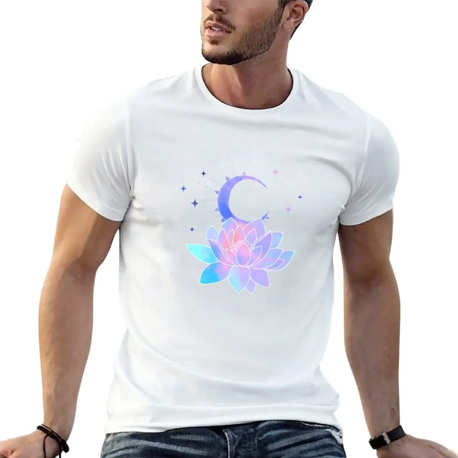 

moon lotus flower T-Shirt boys animal print summer clothes mens t shirt graphic