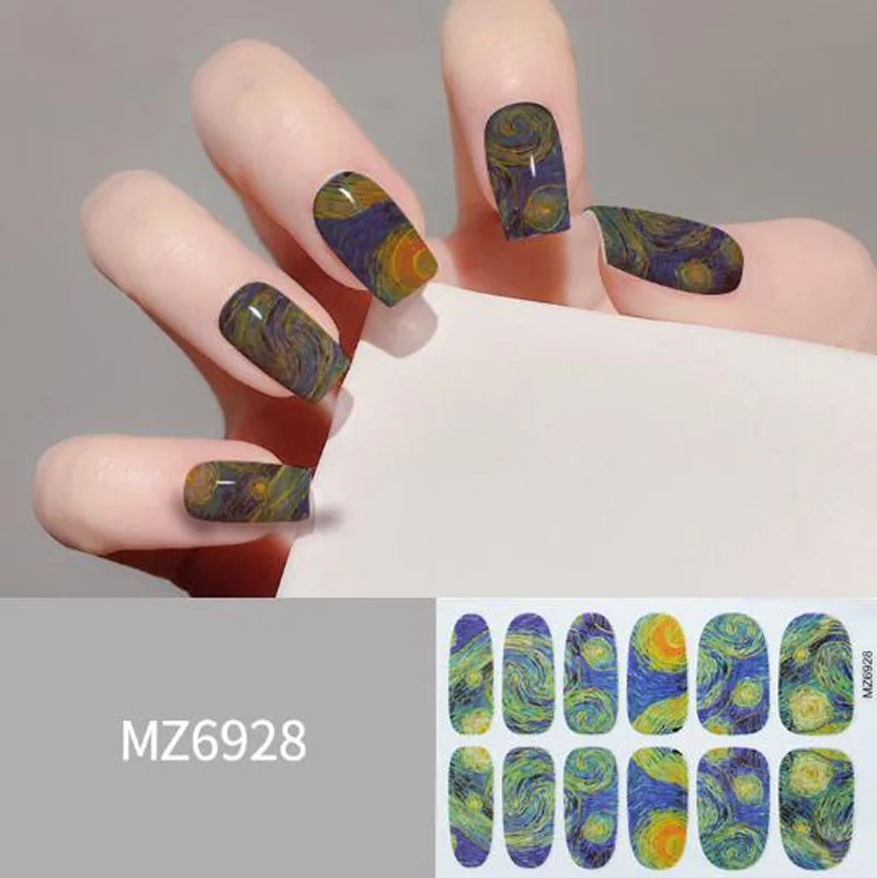 12 Tips Fake Nail Stickers Stars Self-Adhesive Slider Nail Art Decorations Waterproof Wrap Decals Manicure Accessories