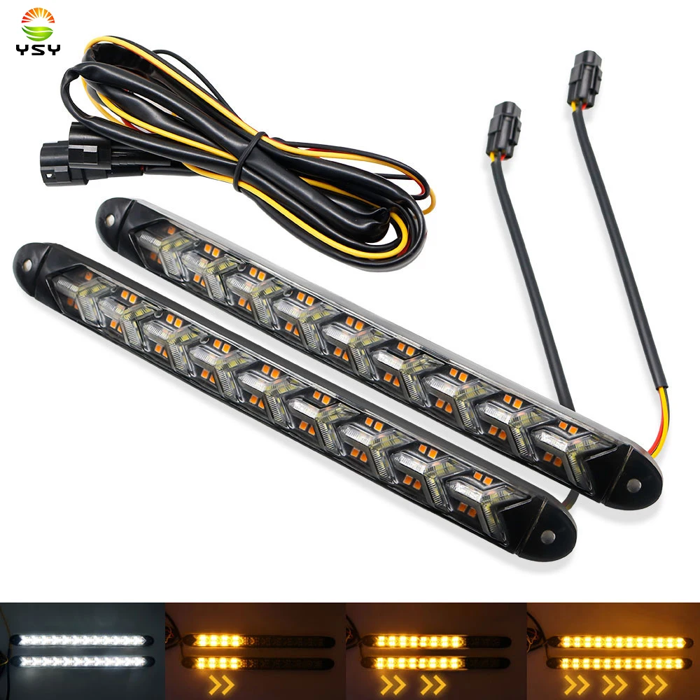 

2pcs 9LED Car Daytime Running Light 12V HID DRL Driving Turn Signal Fog Light 6000K White Amber sequential Light Bar