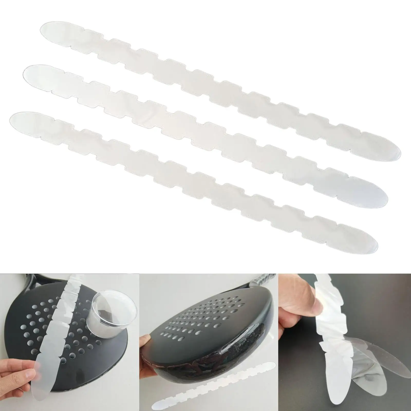 3 Pieces Tennis Racket Edge Protection Tape Clear Tennis Paddle Head Tape, 34cm x 3.6cm, Durable