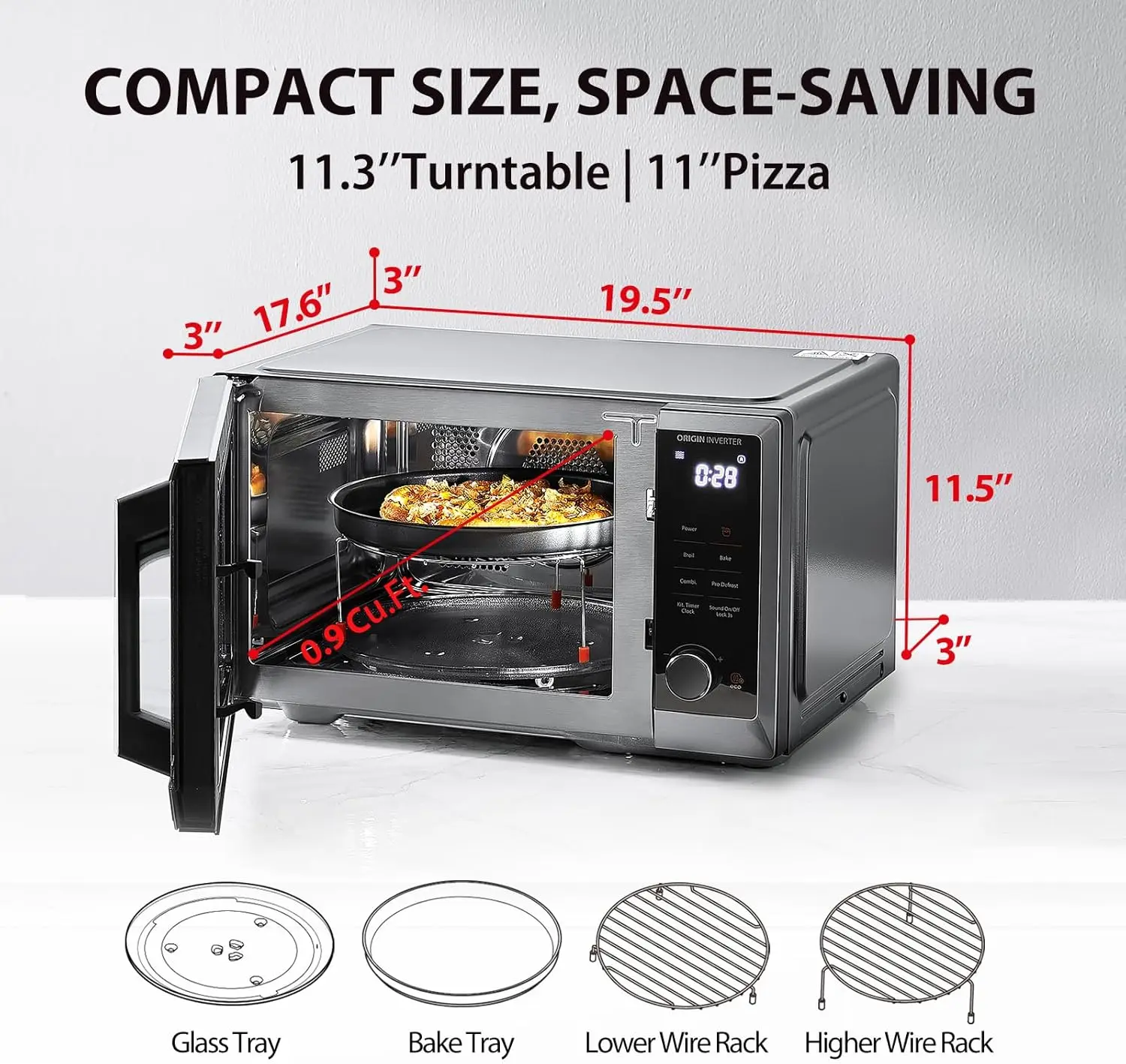 Oven Air Fryer，Convection, Speedy Combi, Even Defrost 11.3'' Turntable Sound On/Off, 27 Auto Menu&47 Recipes， 5