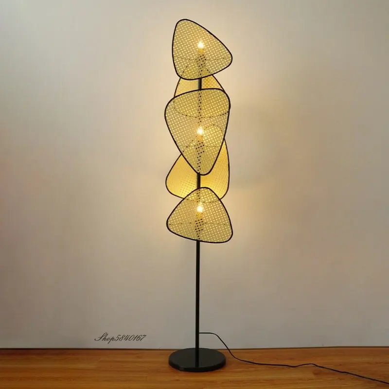 

Creative Stand Floor Lamp Lights Handmade Rattan Lampshade Living Room Decoration Bedroom Lamp Corner Free Standing Light E27