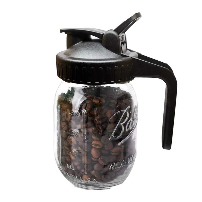A24F-Jar Lids Wide Mouth,Flip Cap Lid With Handle With Leak-Proof Seal And Easy Pour Spout,Reusable Canning Lids