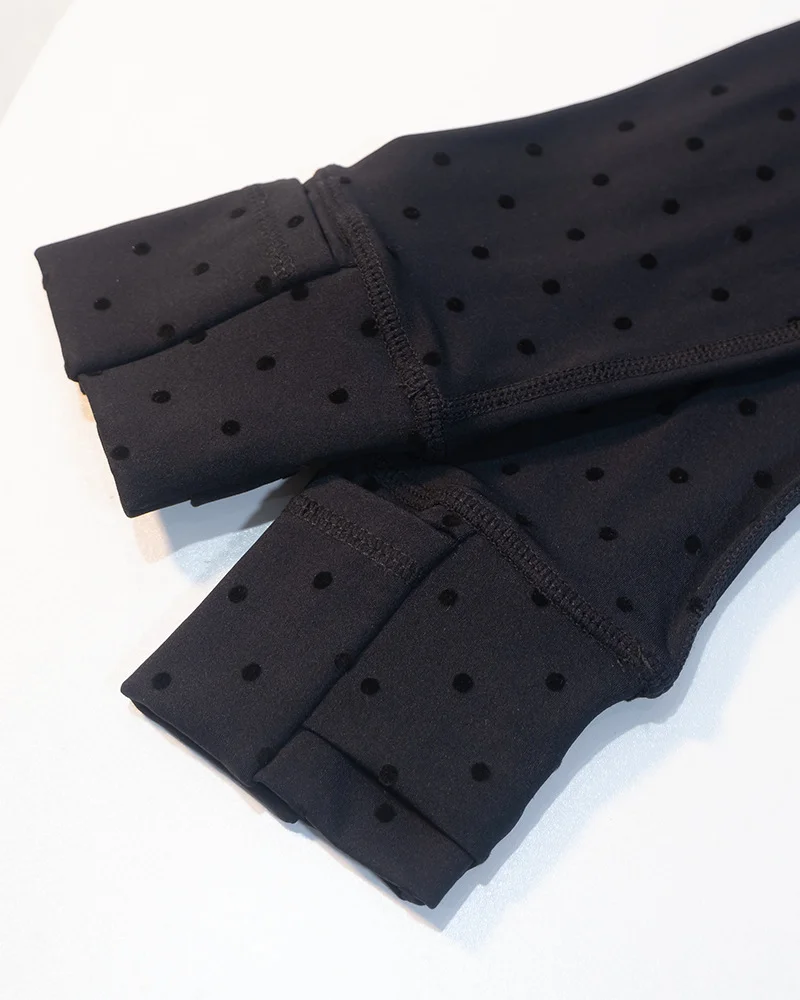 Neue süße schwarze Polka-Dot-Jacke mit Stehkragen, schmal geschnitten, langärmlig, Sportmantel, vielseitiges Fitness-Yoga-Oberteil – Detail 9