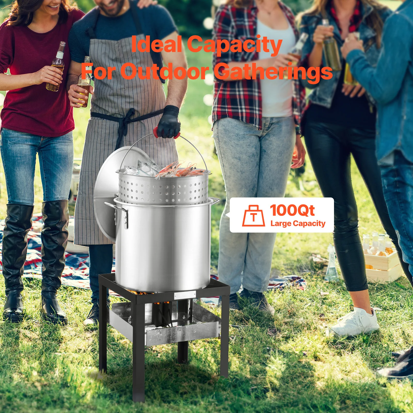 SucceBuy 60/80/100Qt Seafood Boiling Kit with Strainer Cooking Set for Crab Crawfish Boiling Aluminum Stockpot with Steamer Rack 2
