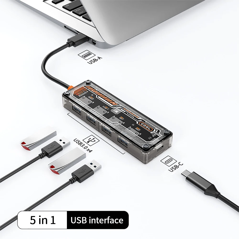 

5-in-1 USB Hub Type-C Hub Expansion 4 Ports USB 3.0 5Gbps High Speed Splitter Type-C Charging Adapter for MacBook Laptop PC