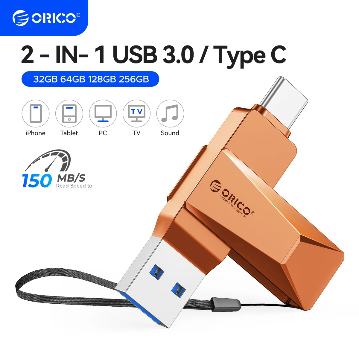 ORICO 2 in 1 Dual Flash Drive High Speed Pen Drive OTG Type C USB A Dual Interfaces for MacBook Android
