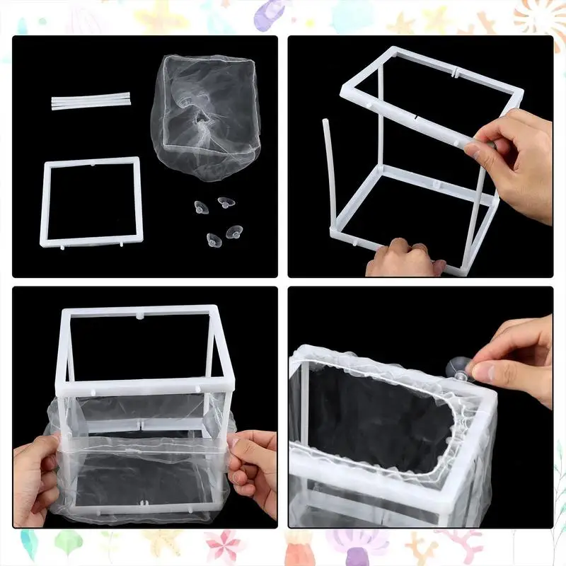 Fish Breeder Box Aquarium Hatcher Incubator Mesh Box Juvenile Fish Separation Net with Suction Cups Tank Incubator fish breeding box