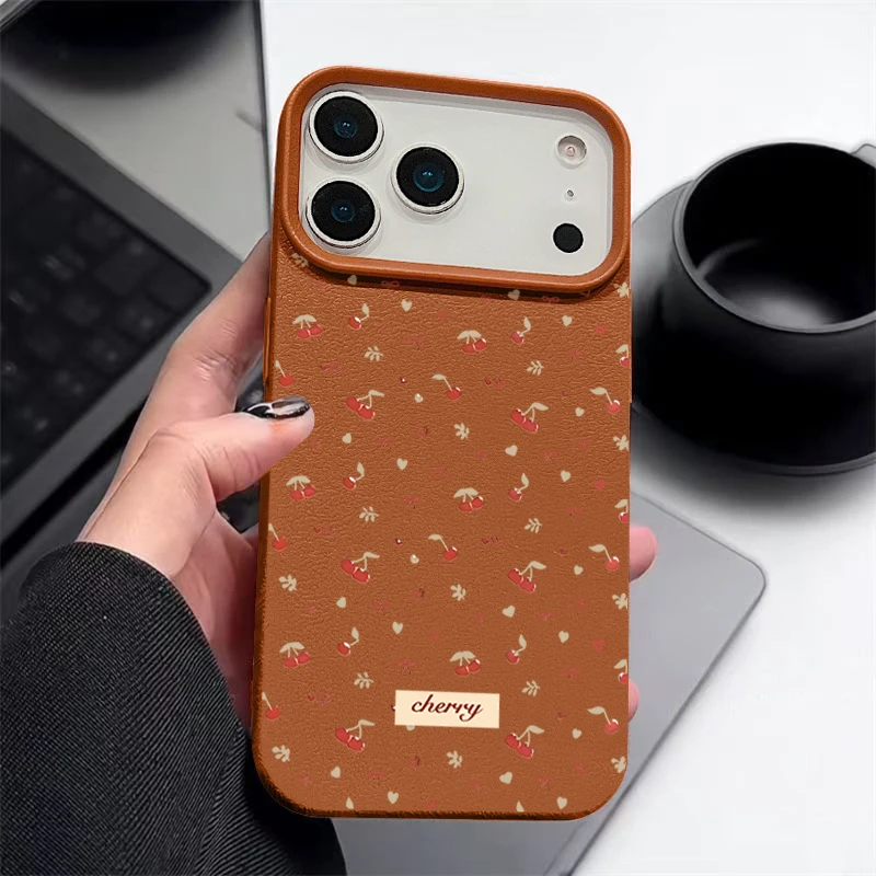Little Cherry Leather Texture Shockproof Phone Case