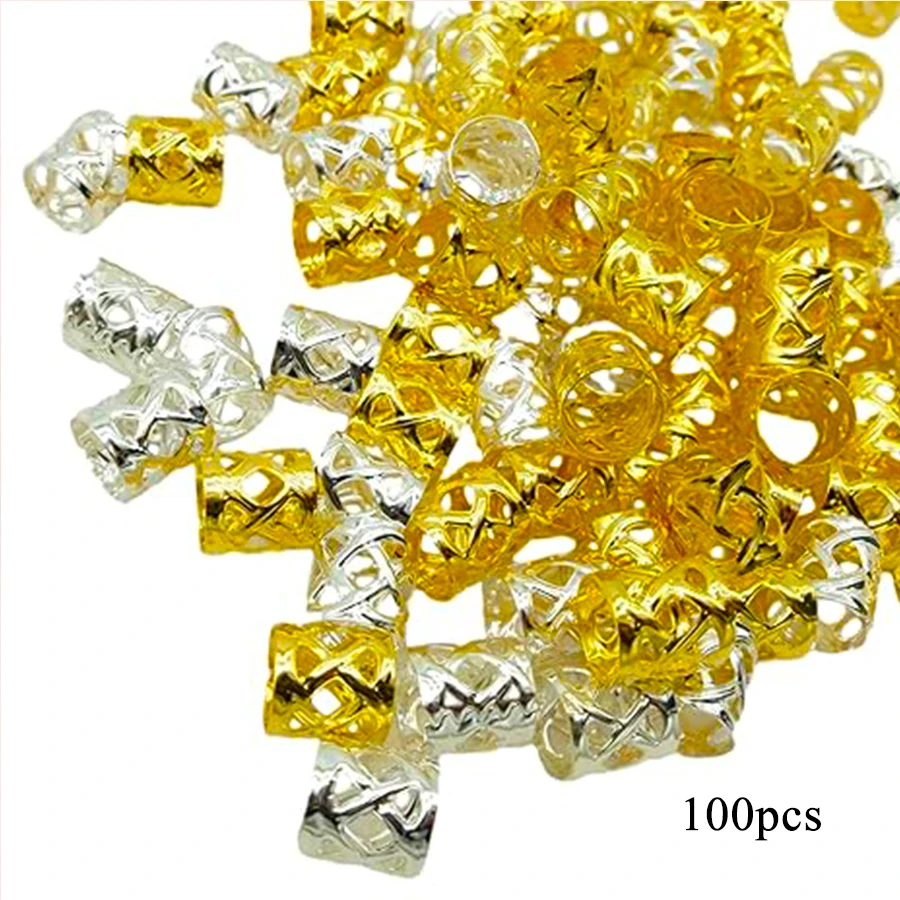 100 個中空ヘアリング、ドレッドヘアビーズヘアブレイドリングクリップドレッドロックヘアブレイドメタルカフス装飾/アクセサリー