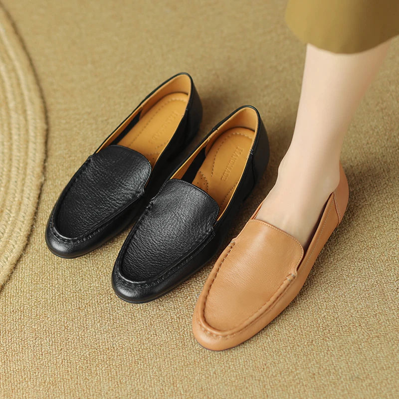 

Heihaian Loafers 2023 Autumn New Simple Commuter Flats Good With Leather Round Head Single Shoes Suitable For Women