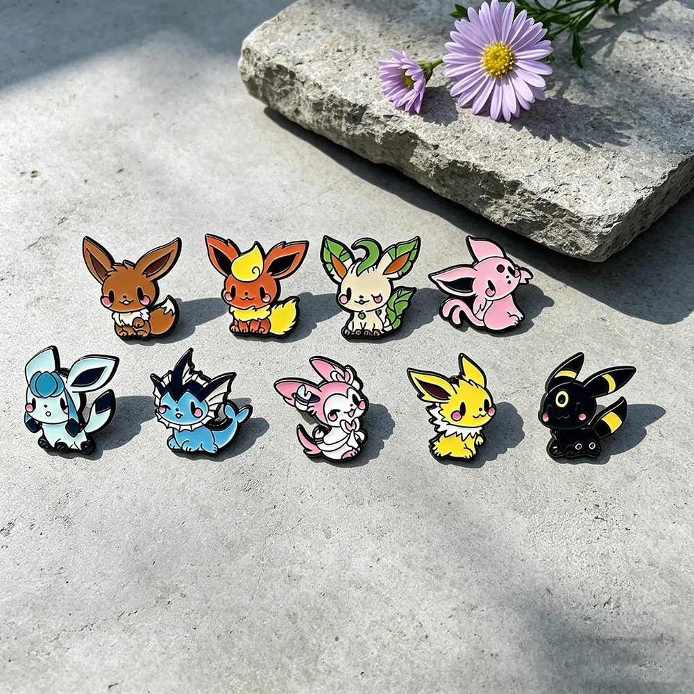 9 Pcs Anime Elf Brooch Set Eevee Enamel Pins Fashion Metal Badges Jewelry for Clothing And Backpack Accessory Gift for Fans 1
