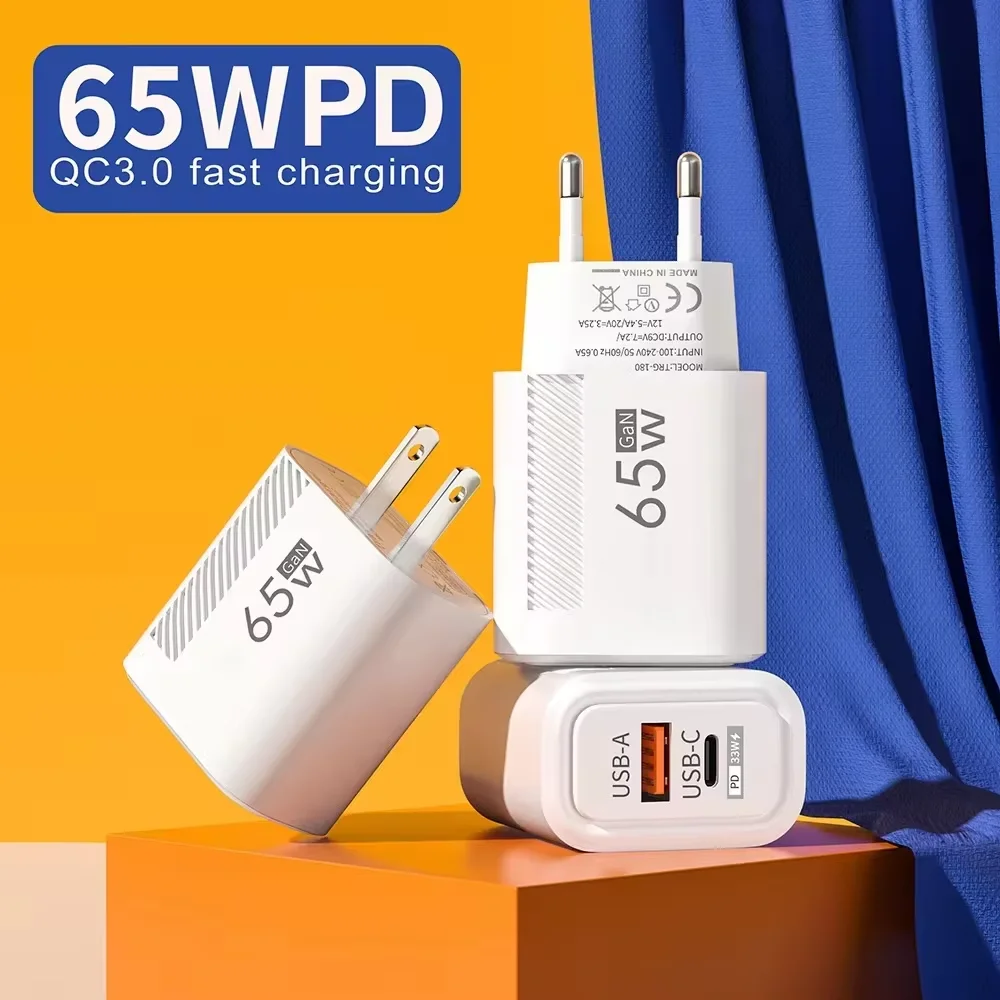 65W GaN USB C Wall Charger Fast Charging For iPhone 16 Xiaomi Samsung PD Type C Phone Adapter EU/US Plug