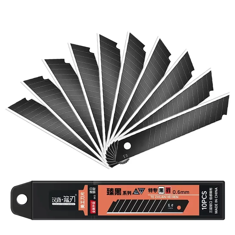 Utility knife 10/100 pcs carbon steel replace blade 100mm*18mm black DIY tool for student office station