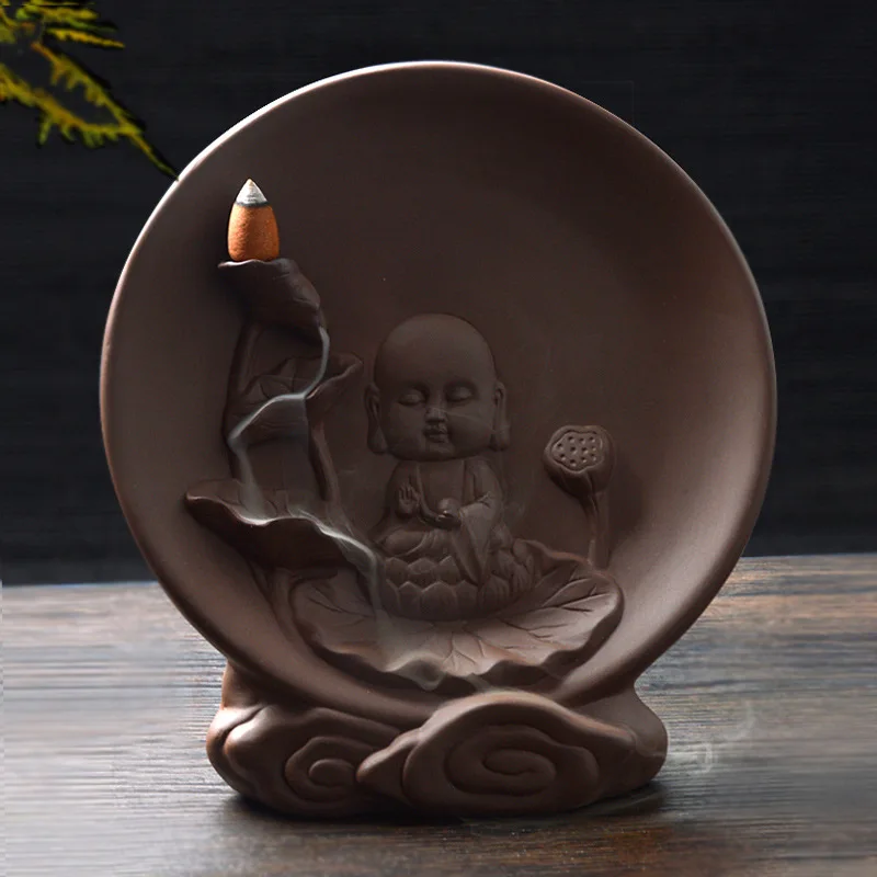 

Creative Disk The Monk Buddha Lotus Leaf Incense Cones Burner Incense Stick Holder Ceramic Censer Home Decoration Buddism