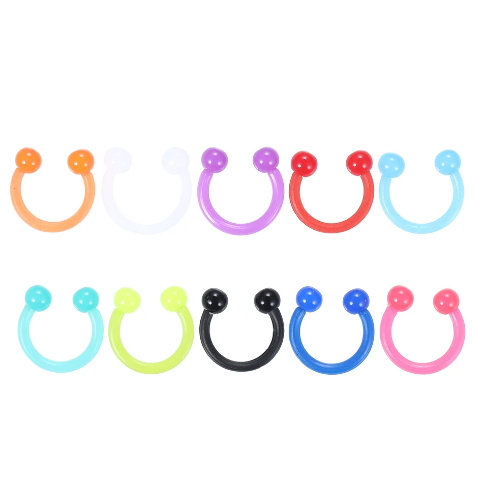 100pcs/lot Acrylic BCR Circular Barbell Septum Piercing Nose Rings Horseshoe Hoop Earring Eyebrow Tragus Lip Piercing Ring 16G