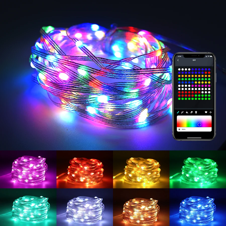 RGBIC LED String Bluetooth USB Music Dream Color Lamp Christmas Party Garland Fairy String Light For Home 10M 5M WS2812B 5V