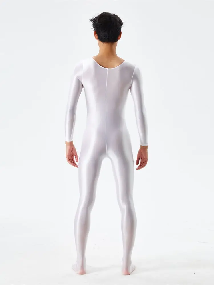 Sexy Oil Shiny Smooth Jumpsuit High Elastic Unisex Full Body Bodysuit O Neck Long Sleeve Tights Shapewear Elegant Club Costumes cosplay costume