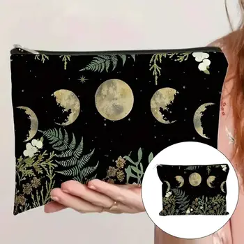 Nuova custodia con cerniera alla moda Borsa per cosmetici semplice e moderna e durevole Natura Fasi lunari Boho Tarocchi Custodia da viaggio