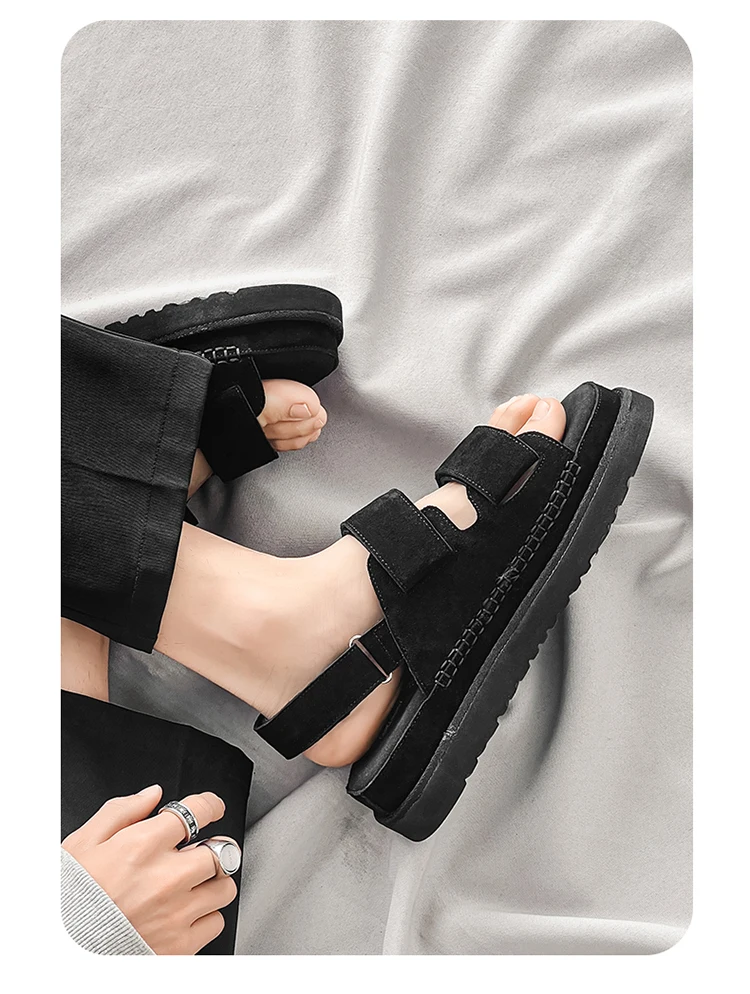 Hight Quality Summers New Street Style Genuine Leather Sandals For Men's Women Daily Outdoor Beach Dress Height Increasing Shoes Sbf96c06ebdc04870b7705232c34a58dbH