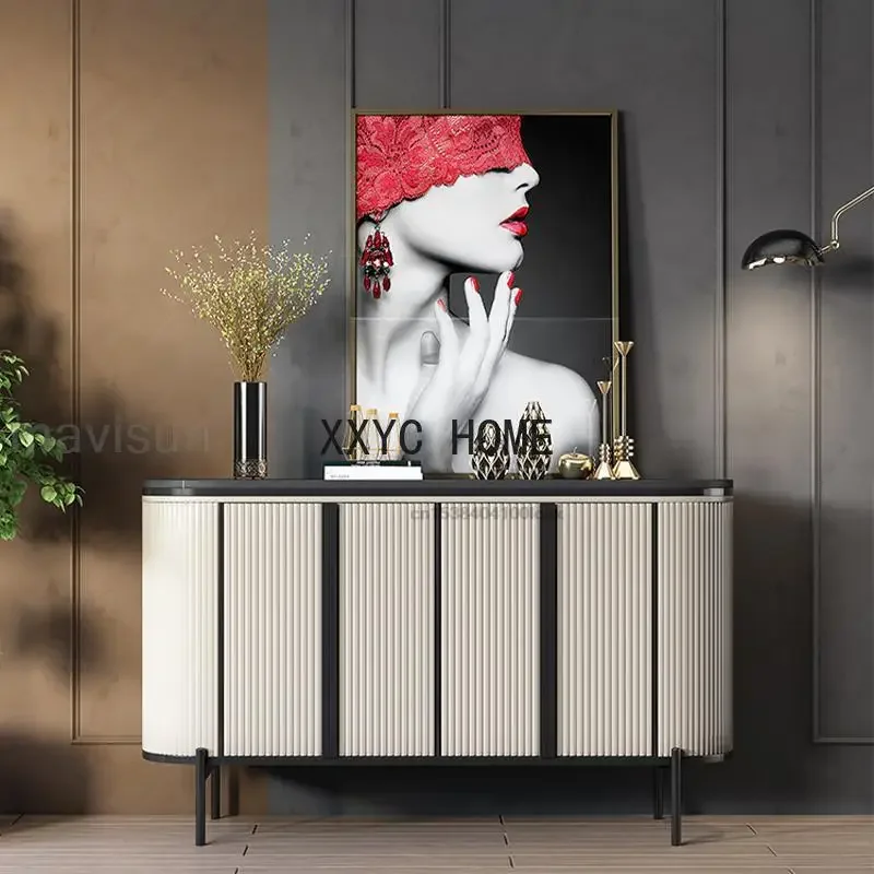 Grey Display Sideboards For Entrance Hall Stable High Carbon Steel Base Rock Board Countertop Modern Kitchen Storage Cabinets
