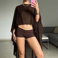 hirigin Châle en mousseline pour femme, cape transparente en maille fluide, poncho court, couvre-robe de soirée, poncho pour mariage et fête 1