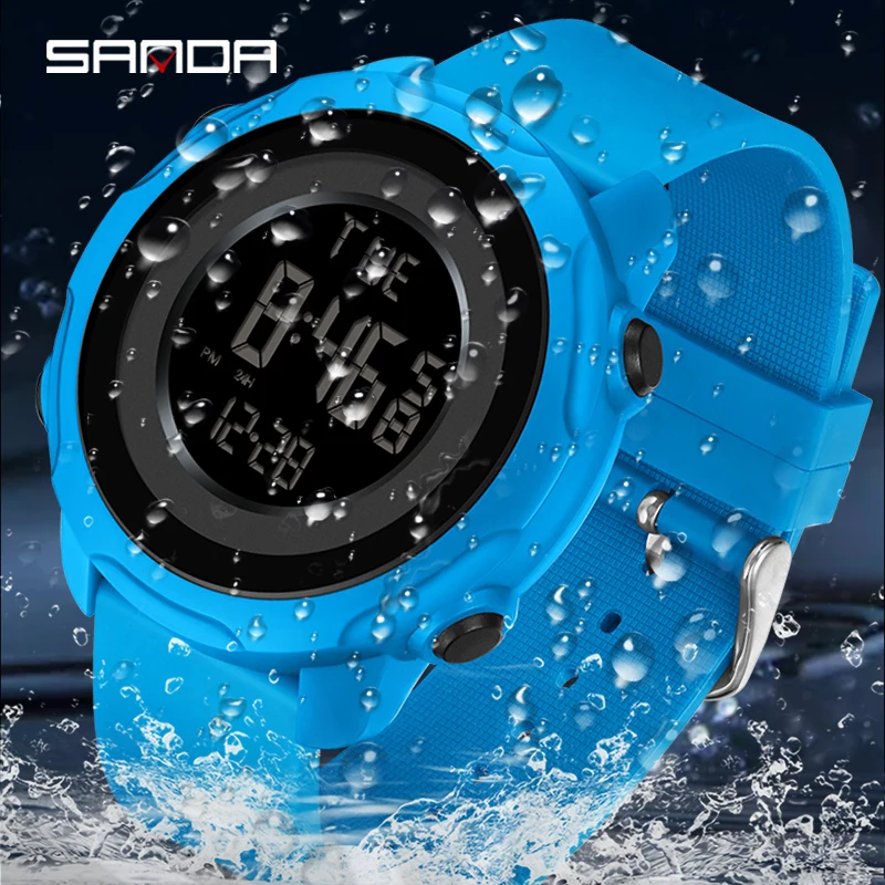 SANDA Top Brand Mens Luminous Digital Display Military Watches Sports Chronograph 50M Waterproof Fashion Electronic Watch 6122