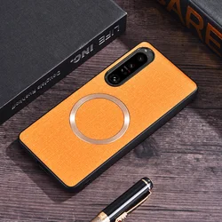 MagSafe Magnetic Leather Case with Cloth Wireless Charging Cover for Sony Xperia 10 VI (Yellow)