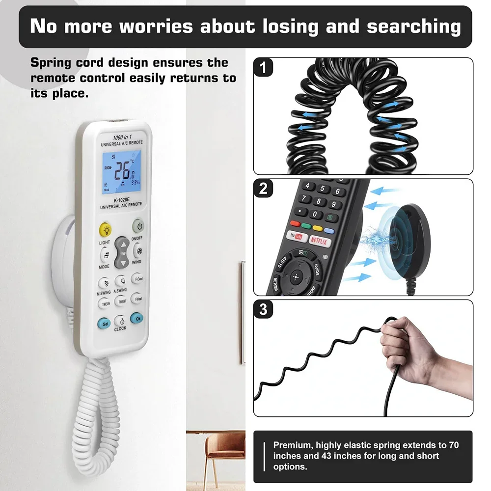 Strong Magnetic Anti-Lost Remote Holder Wall Mount Retractable Spring Cord Lock For TV/Smart Box/Gaming Controller Device