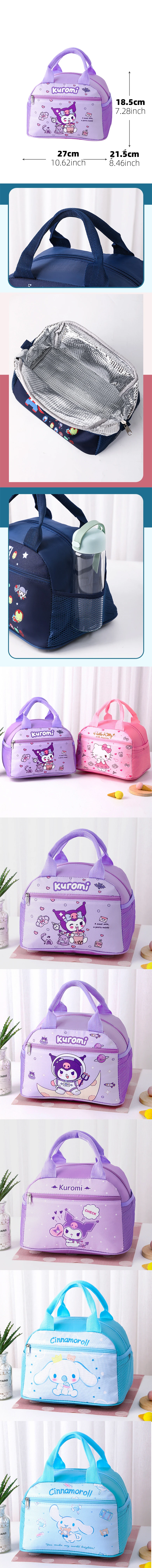 Hello Kitty Sanrio Insulated Lunch Bag, Kuromi Cinnamoroll Widened Aluminum Foil Material Bento Bag, Waterproof Oxford Fabric