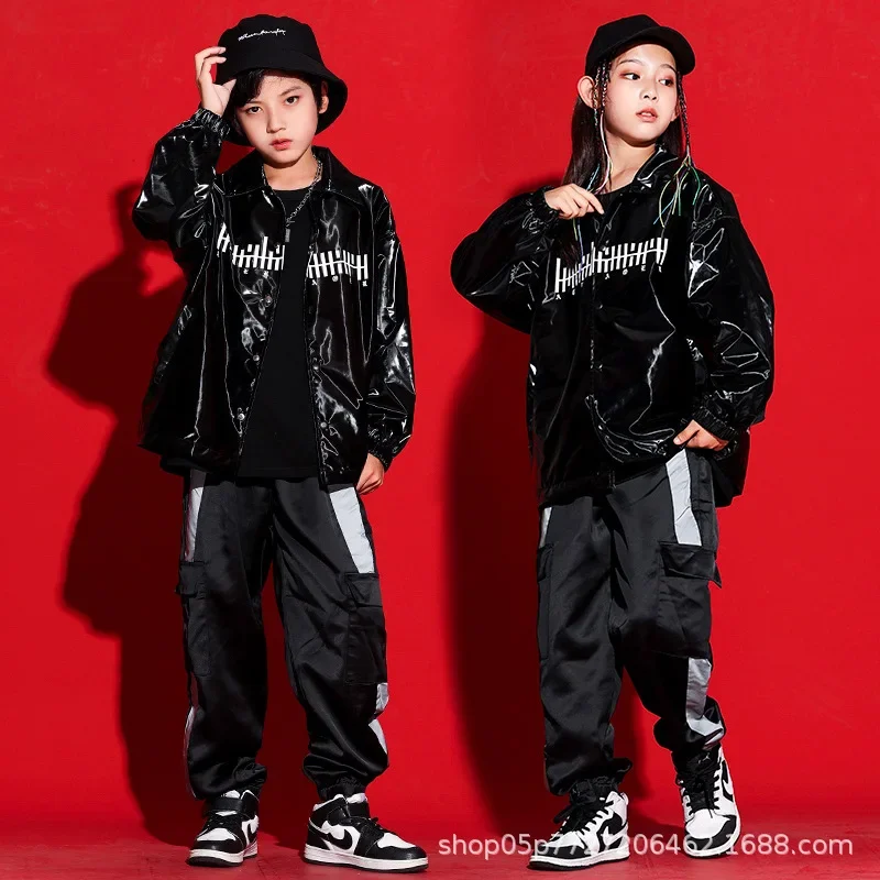 

Kids Hip Hop Boys Streetwear Fashion Loose Casual Leather Jacket Pant Children Spring Autumn Coat Cargo Trousers Sets Suits