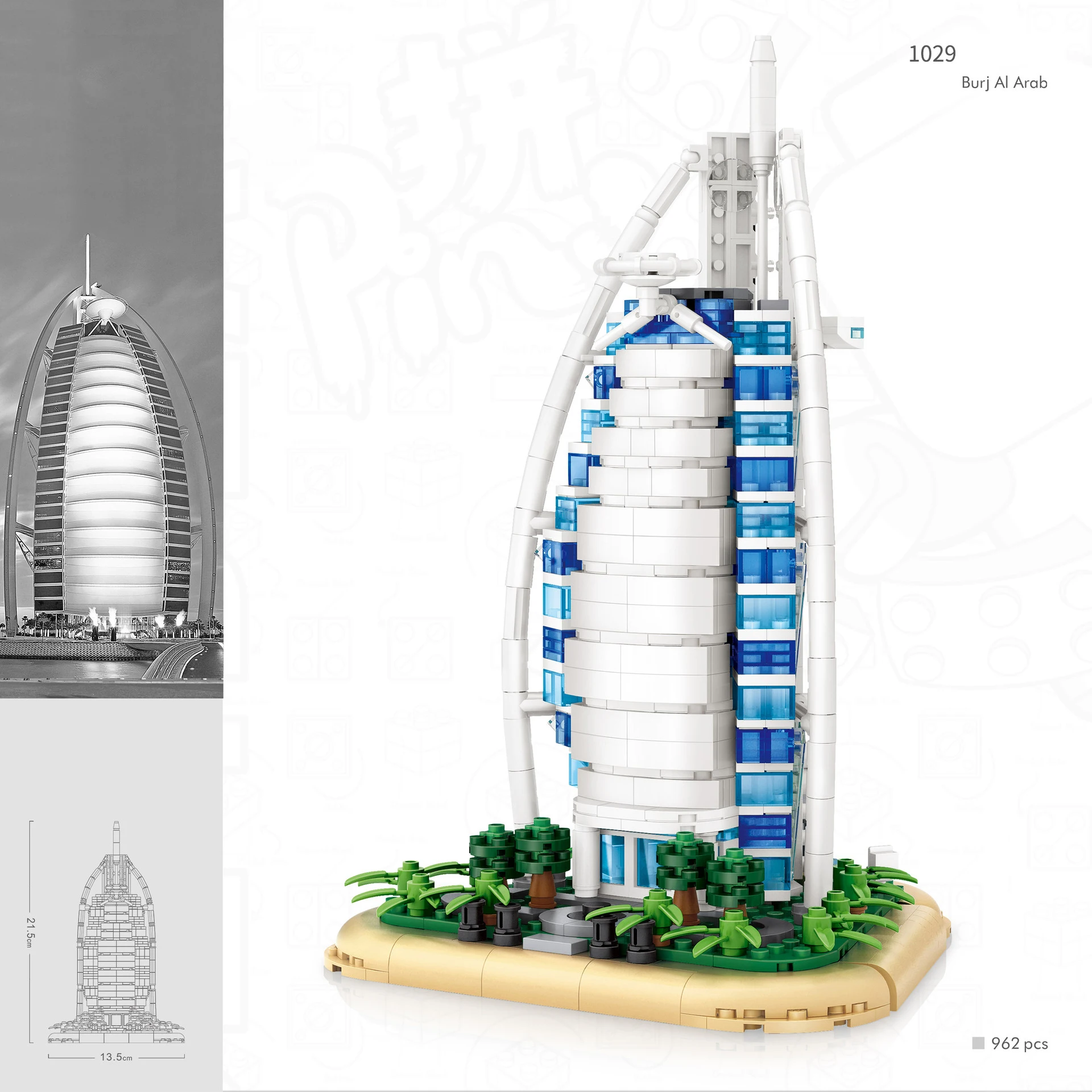 Nanobrick World Famous Modern Landmark Architecture Micro Mini Block Burj Al Arab Dubai United Arab Emirates Model Brick Toys