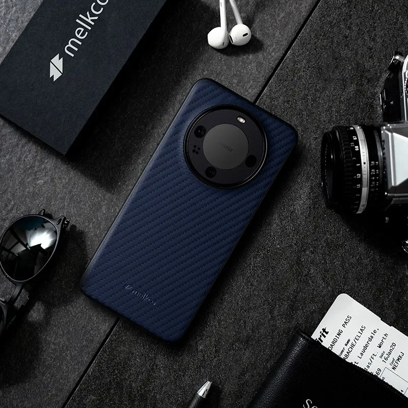 Melkco Carbon Fiber Texture Genuine Leather Case For Huawei Mate 60 Pro Mate60Pro Plus Anti-slip Silicone Frame Protective Cover