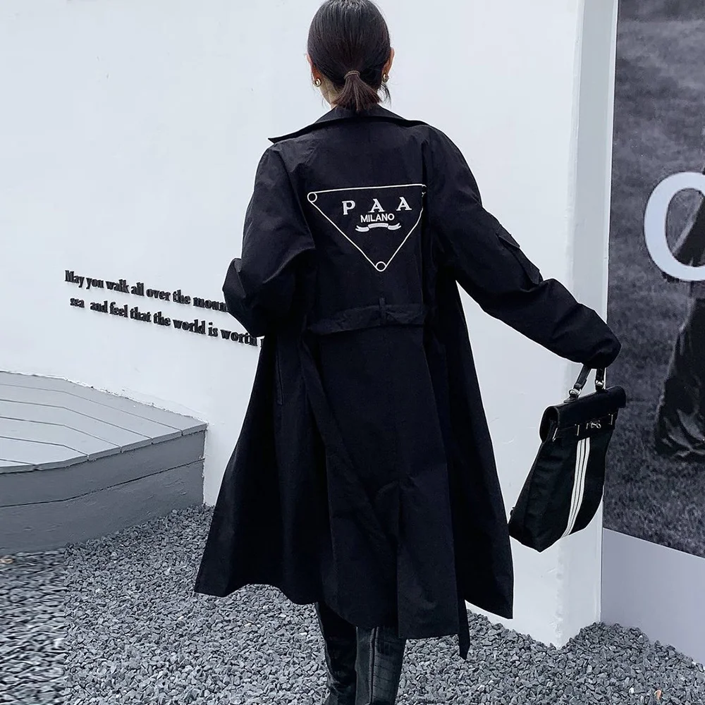 

Женская длинная куртка, трендовая модная свободная однотонная ветровка средней длины с треугольным узором, Осень-зима 2023